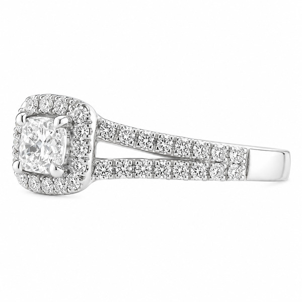 4 four claw solitaire cushion Diamond engagement ring round halo cluster set split double shoulders Platinum yellow gold