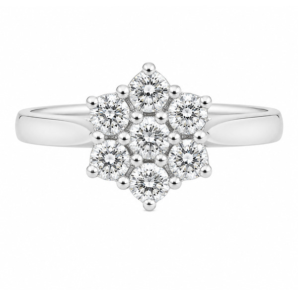 daisy floral petal design style round brilliant cut diamond cluster ring dress platinum gold
