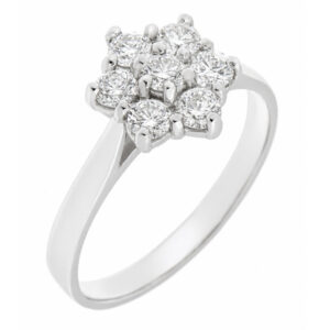 daisy floral petal design style round brilliant cut diamond cluster ring dress platinum gold