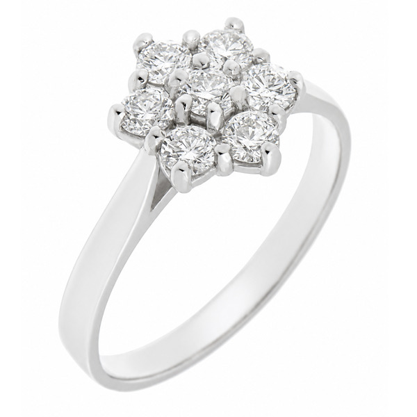 daisy floral petal design style round brilliant cut diamond cluster ring dress platinum gold