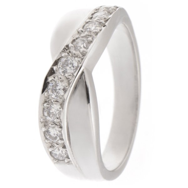 Modern modernist contemporary yoga graduated round diamond crossover half Eternity style Ring platinum gold