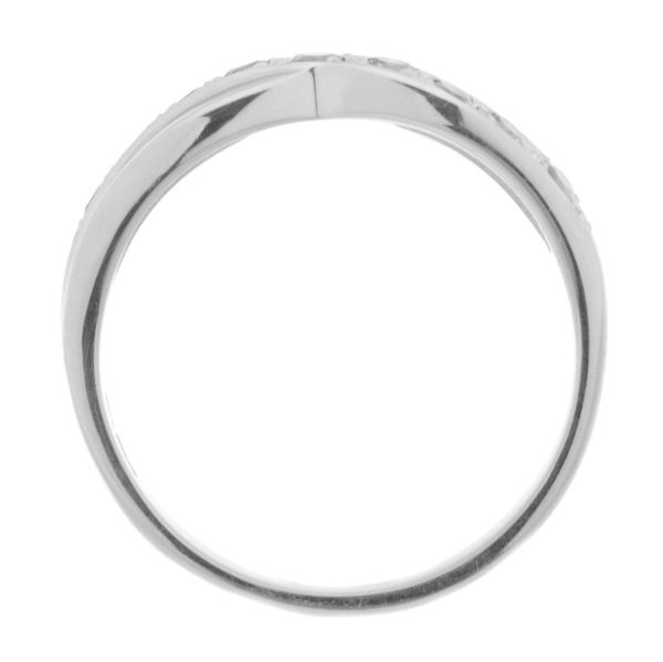 Modern modernist contemporary yoga graduated round diamond crossover half Eternity style Ring platinum gold