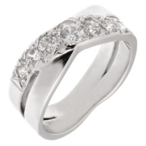 Modern modernist contemporary Rowley graduated round diamond crossover half Eternity style Ring platinum gold