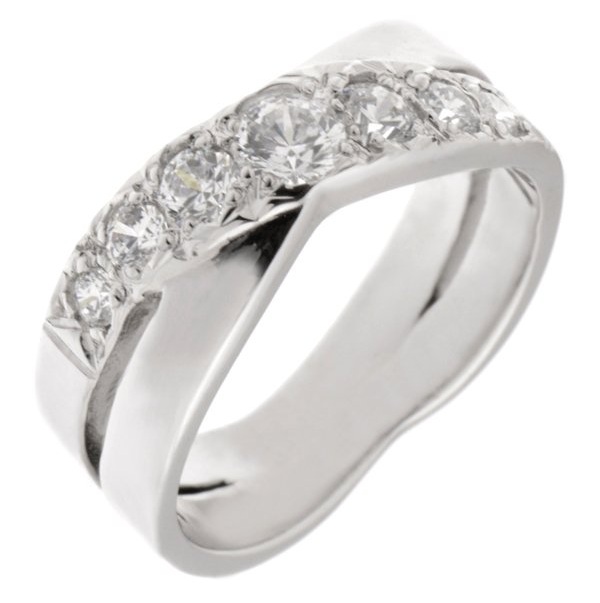 Modern modernist contemporary Rowley graduated round diamond crossover half Eternity style Ring platinum gold