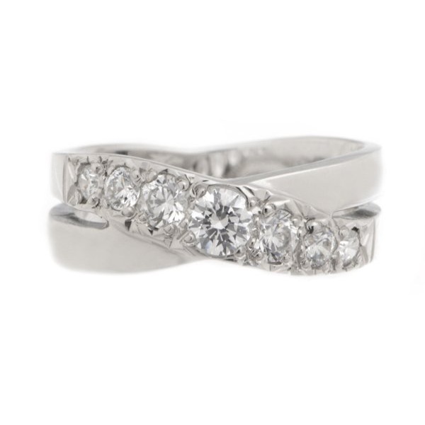 Modern modernist contemporary Rowley graduated round diamond crossover half Eternity style Ring platinum gold