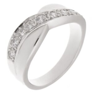 Modern modernist contemporary yoga graduated round diamond crossover half Eternity style Ring platinum gold