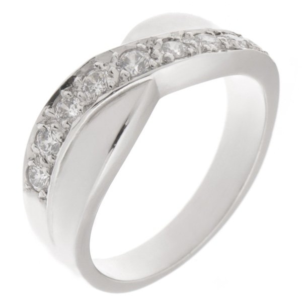 Modern modernist contemporary yoga graduated round diamond crossover half Eternity style Ring platinum gold