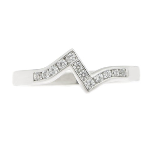 ziggy modern modernist designer crossover round brilliant cut channel set diamond half eternity ring platinum gold