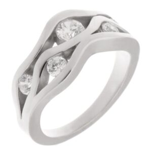 Modern modernist contemporary Wavey design Round brilliant cut Diamond Cluster half Eternity style Ring platinum gold
