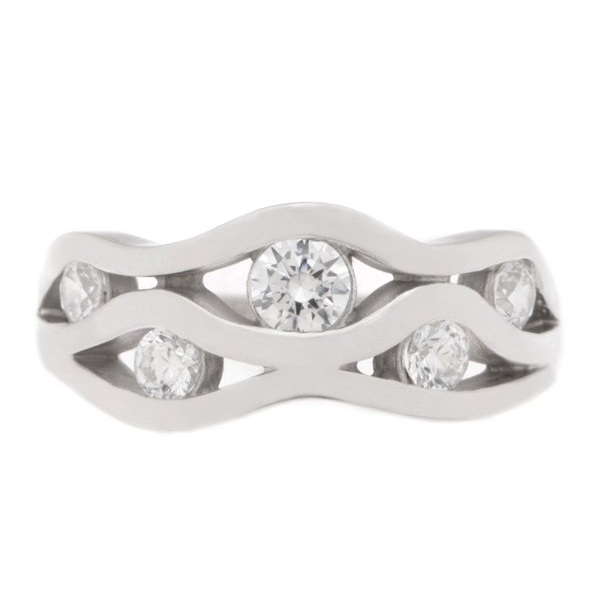 Modern modernist contemporary Wavey design Round brilliant cut Diamond Cluster half Eternity style Ring platinum gold