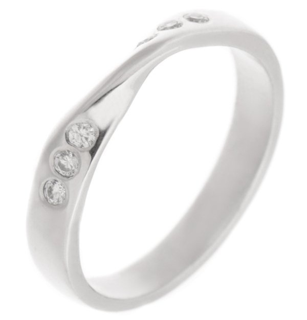 Ribbon Twist Style Shaped Dress Ring Round brilliant cut Diamond Shaped wedding band Half Eternity Ring fit next around engagement platinum gold