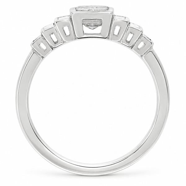 1920's Modern classic art deco style ring baguette cut diamond step diamonds rubover rubbed over engagement platinum gold