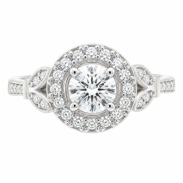 vintage art deco style round brilliant cut diamond halo style cluster ring marquise petal shape setting platinum gold