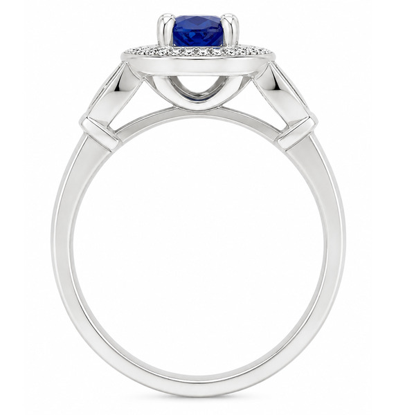 vintage art deco style round brilliant cut diamond & blue sapphire halo style cluster ring marquise petal shape setting platinum gold