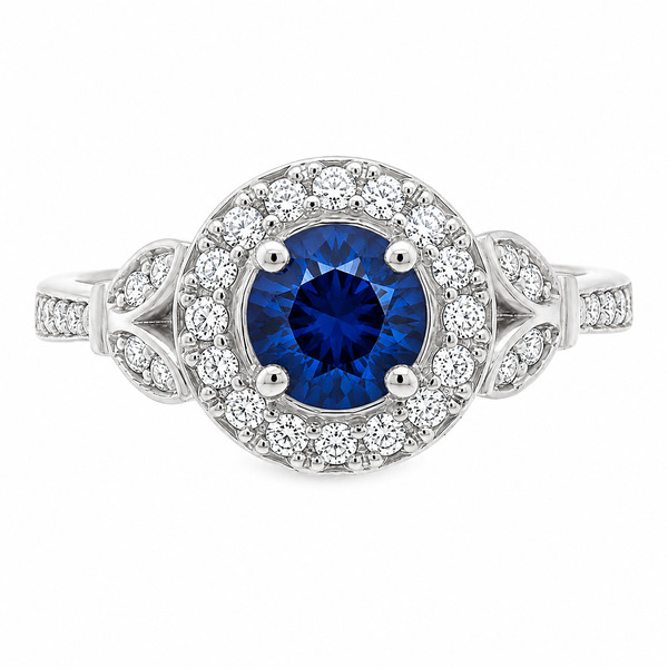vintage art deco style round brilliant cut diamond & blue sapphire halo style cluster ring marquise petal shape setting platinum gold