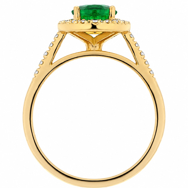 classic oval shape cut emerald with round brilliant cut diamonds halo cluster claw set ring platinum gold