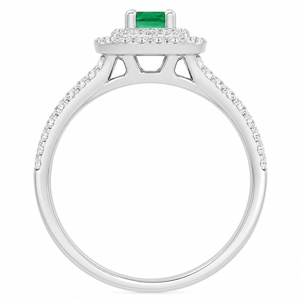 4 four claw solitaire emerald & round brilliant cut Diamond engagement ring double halo cluster set split shoulders Platinum yellow gold