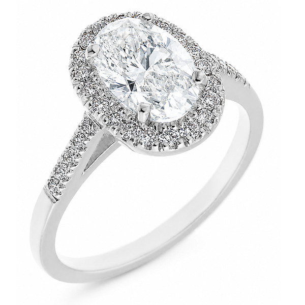 classic oval shape cut Diamond with round brilliant cut diamonds halo cluster claw set ring platinum gold