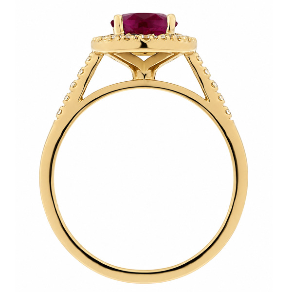 classic oval shape cut ruby with round brilliant cut diamonds halo cluster claw set ring platinum gold
