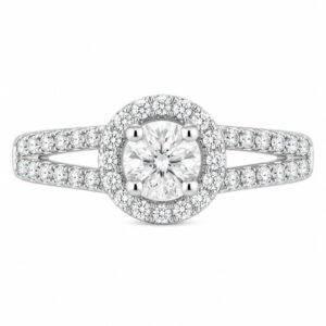 4 four claw solitaire round brilliant Diamond engagement ring halo cluster set split double shoulders Platinum yellow gold