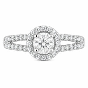 4 four claw solitaire round brilliant Diamond engagement ring halo cluster set split double shoulders Platinum yellow gold