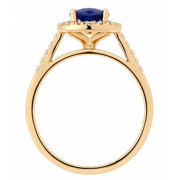 classic oval shape cut blue sapphire with round brilliant cut diamonds halo cluster claw set ring platinum gold