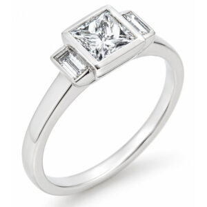 1920's Modern classic art deco style ring princess cut diamond step baguette cut diamonds engagement dress platinum gold