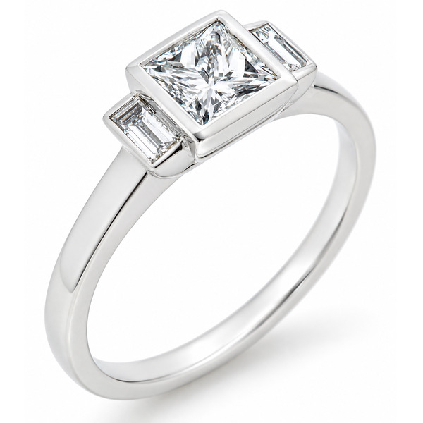 1920's Modern classic art deco style ring princess cut diamond step baguette cut diamonds engagement dress platinum gold