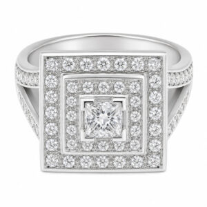 Art Deco 1920's 1930's Style Princess Cut Diamond Square Set Halo Cluster design Ring shape setting platinum gold