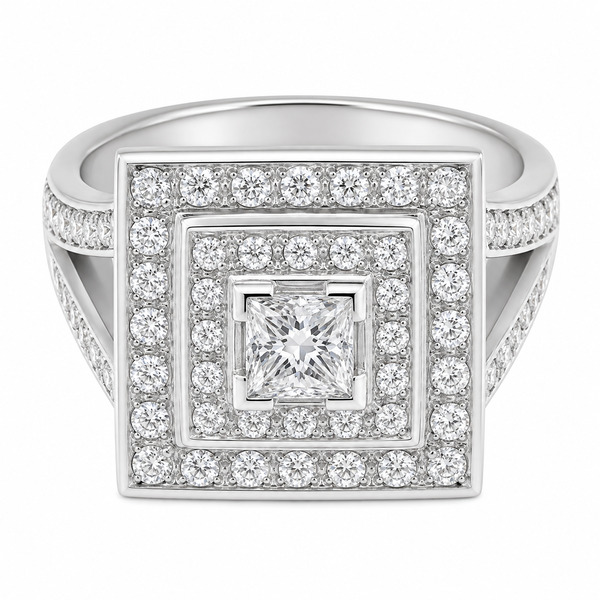 Art Deco 1920's 1930's Style Princess Cut Diamond Square Set Halo Cluster design Ring shape setting platinum gold