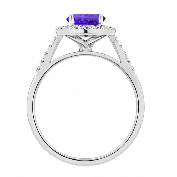 classic oval shape cut tanzanite with round brilliant cut diamonds halo cluster claw set ring platinum gold