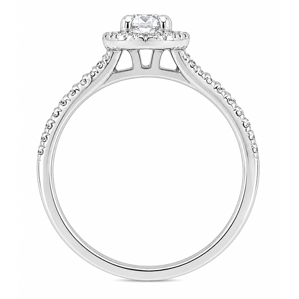 4 four claw solitaire round brilliant Diamond engagement ring halo cluster set split double shoulders Platinum yellow gold
