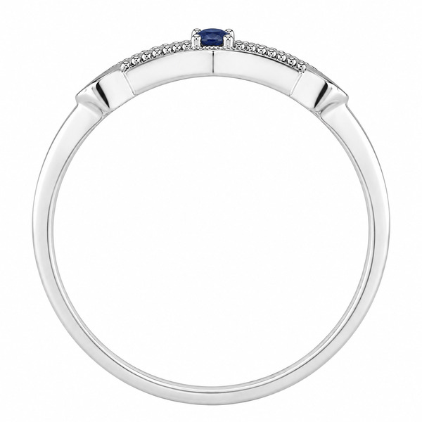 A vintage style wishbone shaped floral petal eternity ring set Round blue sapphire millgrain design Platinum Gold