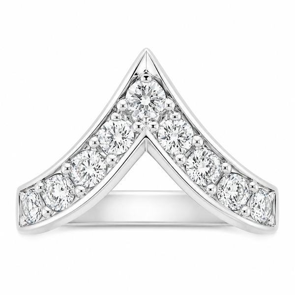 large deep wishbone shaped ring grain set round brilliant cut diamonds designer fit next to around engagement platinum gold