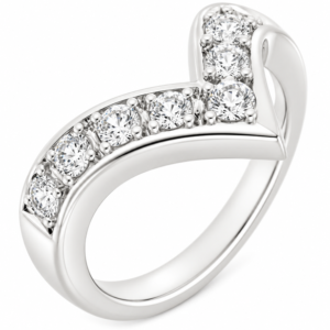 large deep wishbone shaped ring grain set round brilliant cut diamonds designer fit next to around engagement platinum gold