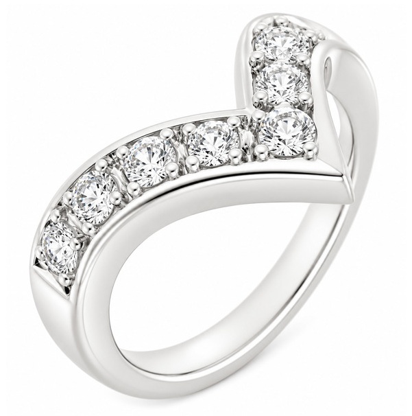 large deep wishbone shaped ring grain set round brilliant cut diamonds designer fit next to around engagement platinum gold