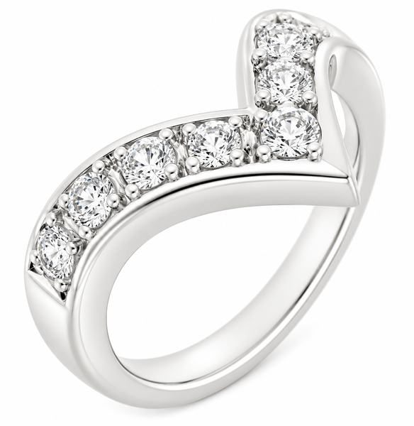 large deep wishbone shaped ring grain set round brilliant cut diamonds designer fit next to around engagement platinum gold