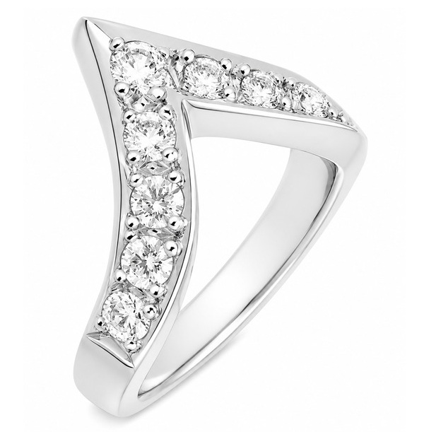 large deep wishbone shaped ring grain set round brilliant cut diamonds designer fit next to around engagement platinum gold