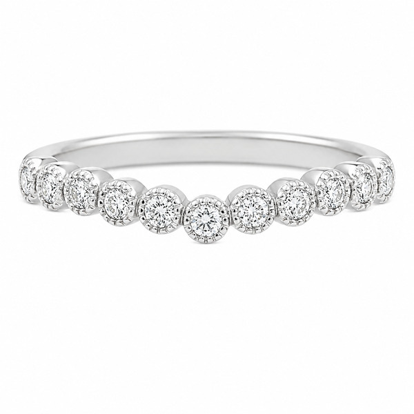 vintage style wishbone shaped ring band grain claw set round brilliant cut diamonds milled edge eternity fit next around engagement platinum gold