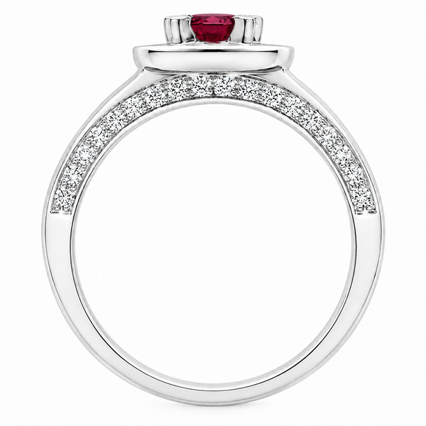vintage art deco style square Ruby & round cut diamond halo style cluster ring cushion shape setting platinum gold