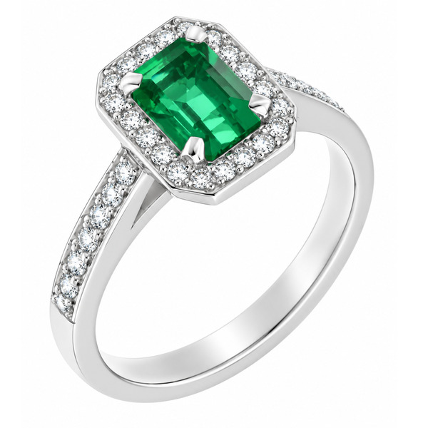 Classic Claw Set Emerald & Diamond Halo Cluster Ring - Image 2