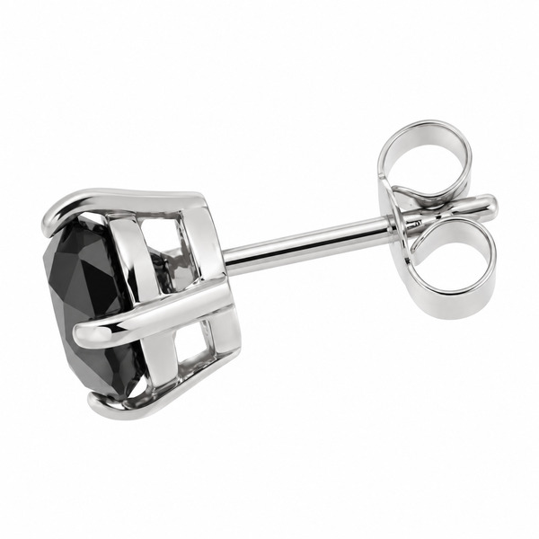 Four claw stud or solitaire style earrings round shape cut black diamonds diamond platinum gold