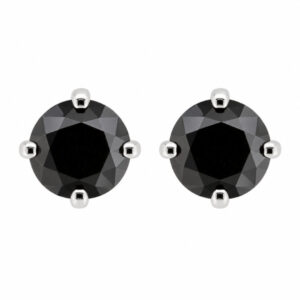 Four claw stud or solitaire style earrings round shape cut black diamonds diamond platinum gold