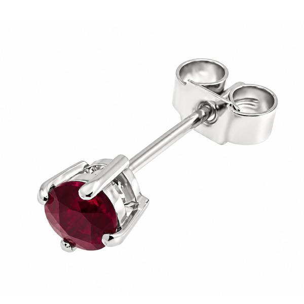 Four claw stud or solitaire style earrings round shape cut blue ruby rubies platinum gold