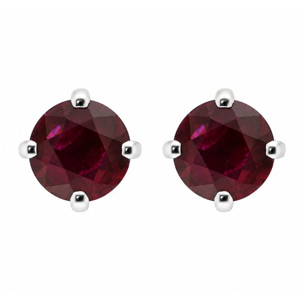 Four claw stud or solitaire style earrings round shape cut blue ruby rubies platinum gold