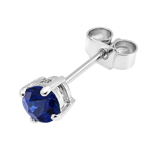 Four claw stud or solitaire style earrings round shape cut blue sapphire sapphires platinum gold