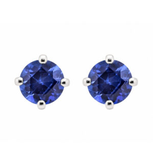 Four claw stud or solitaire style earrings round shape cut blue sapphire sapphires platinum gold
