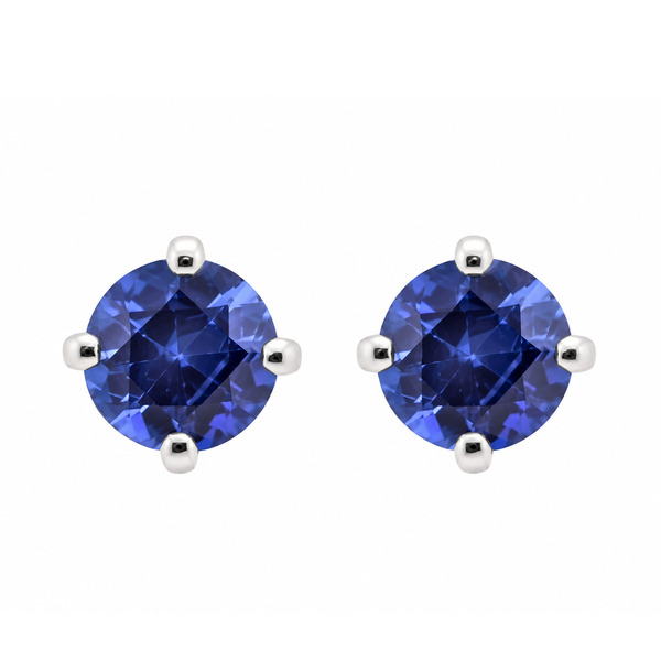 Four claw stud or solitaire style earrings round shape cut blue sapphire sapphires platinum gold