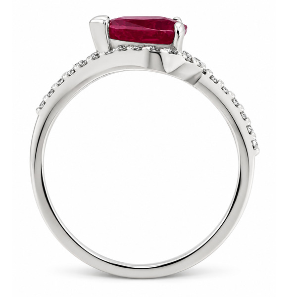 modern pear cut shape Ruby halo cluster ring main stone set across the finger claw set round diamonds set halo and shoulders engagement design platinum gold
