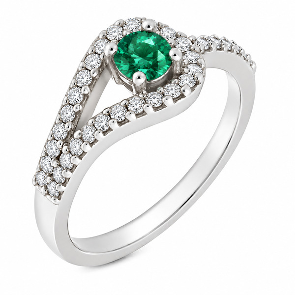 modern round cut green Emerald halo cluster ring main stone set across the finger claw set round diamonds set halo engagement design platinum gold